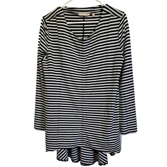Soft Surroundings M Calista Black/Gray Stripe Zip Front Tunic Hi-Lo Hem FLAW! - Picture 1 of 9